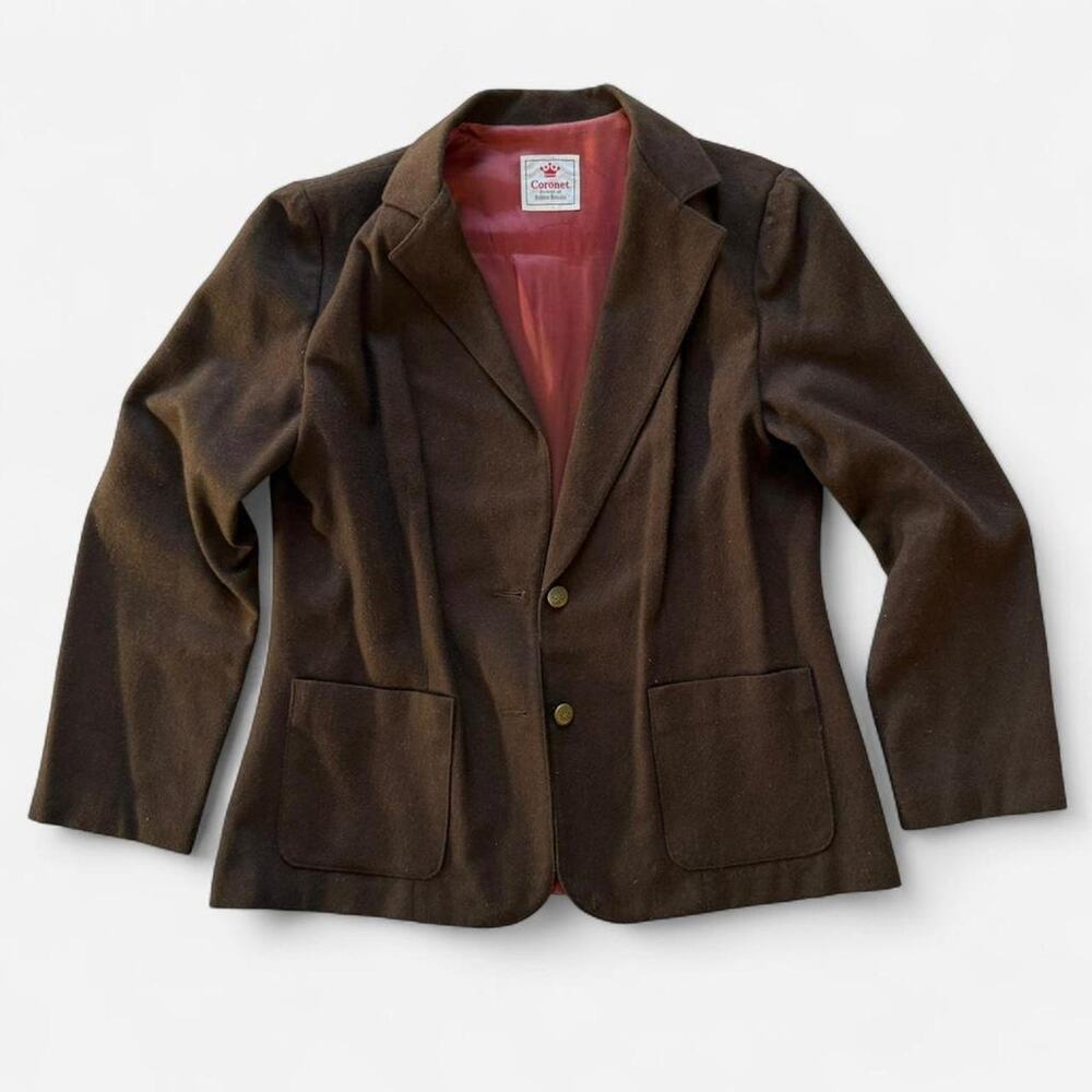 Vintage Brown Coronet Wool Blend Button-Up Blazer